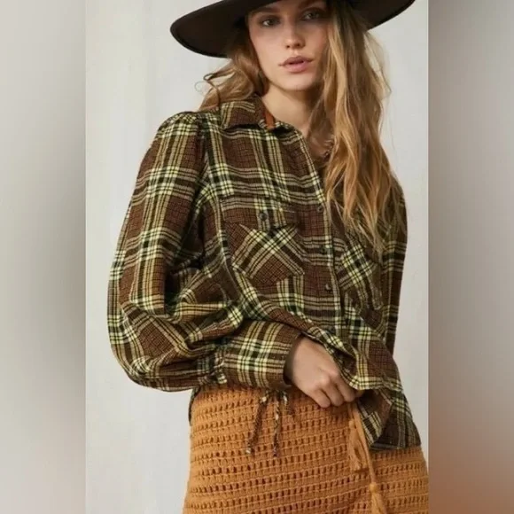 Free People Sun City Plaid Distressed Shirt. NWT Size Small. - Picture 1 of 10